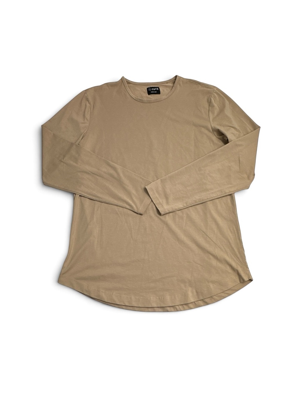Cuts Clothing Long Sleeve Crew Fit Curve Hem T Shirt Mens Medium Tan